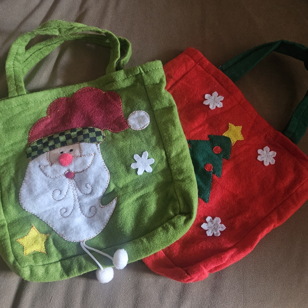 Festive Christmas Tote Bags - Green and Red